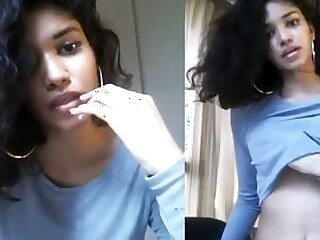 Desi web cam model wears blue T t-shirt and never takes it off