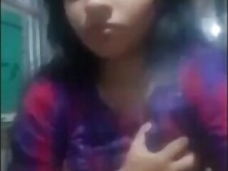 Beautiful Ultra-cute Desi indian Woman Demonstrating Her Wondrous Brown-eye And  her puss With Baingan Fresh