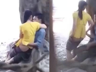 Lovely Japanese dame gives oral and engages in hookup at a public park