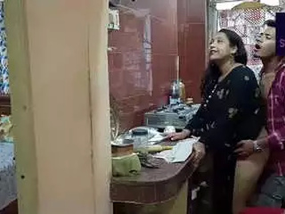 Beaded dark haired Desi bhabi gets naughty