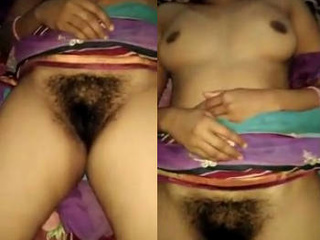 Desi wifey displays wooly and raw vagina along with her cream-colored funbags