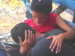Indian gf paws globes in open-air setting
