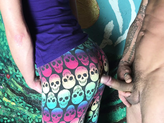 Female domination getting off with jizz flow in yoga trousers
