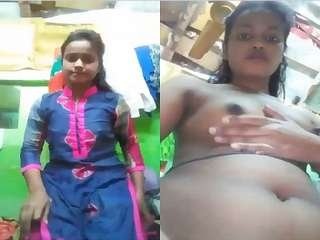 Inviting Bangla female flaunts her breasts and fuckbox